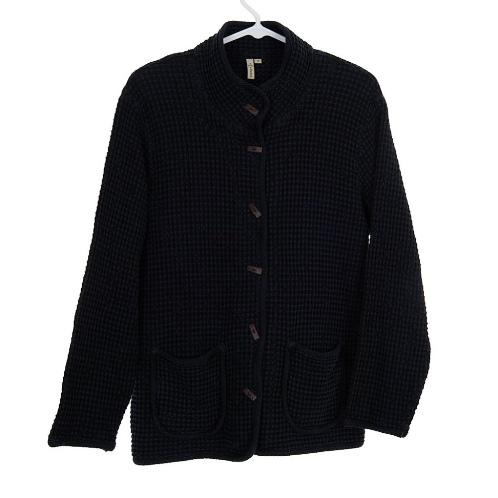 Focus Casual Life Lagenlook Waffleknit Button Front Top Women's Small